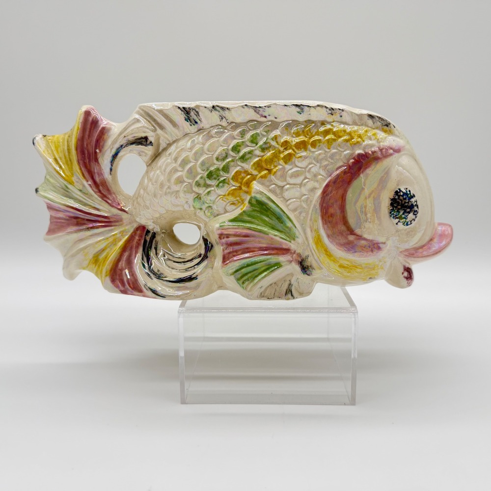 Vintage Iridescent Ceramic Fish Planter Pearlized Glaze Tropical Fish Vase